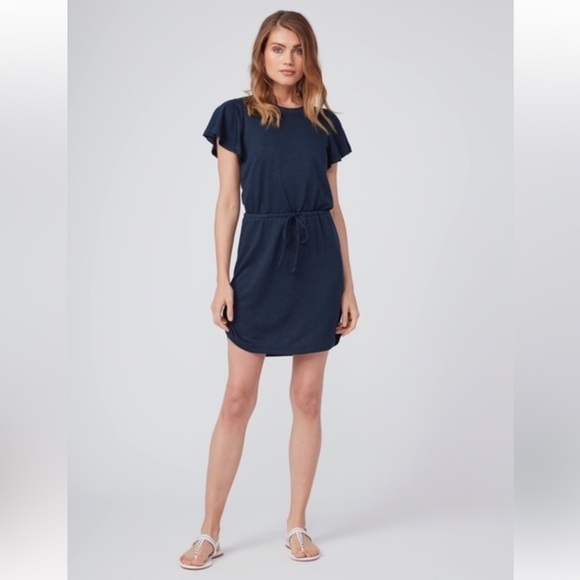 Paige Brielle Tee Shirt Dress Navy Blue XS Drawstring Waist Flutter Sleeve - Picture 3 of 16